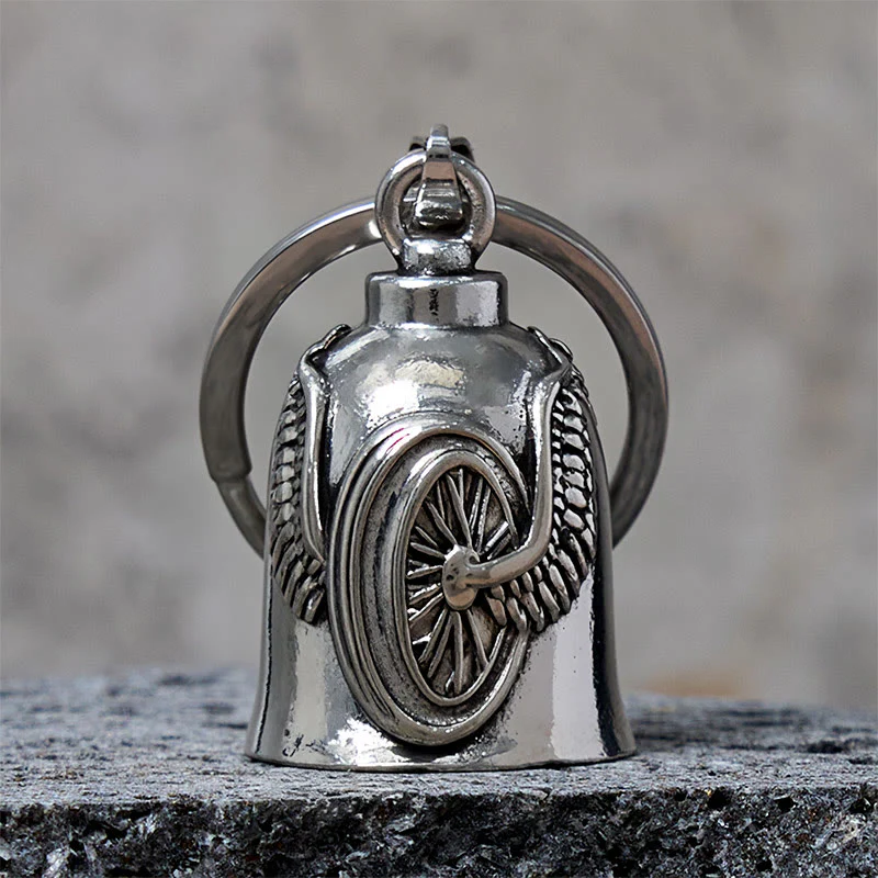 Vintage Motorcycle Tire Wing Bell Keychain
