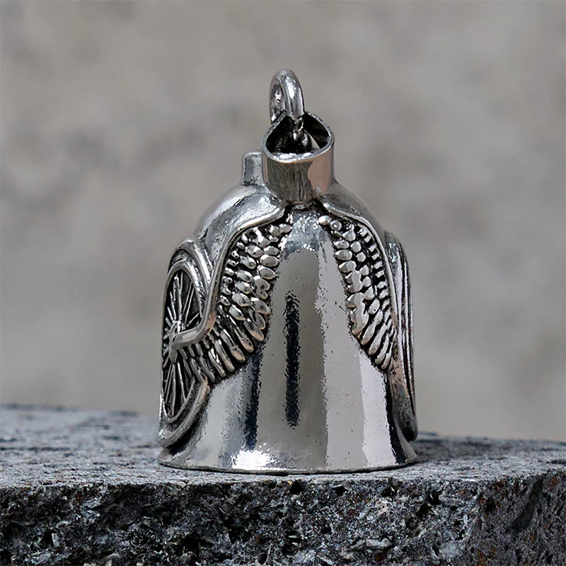 Vintage Motorcycle Tire Wing Bell Keychain - Image 3