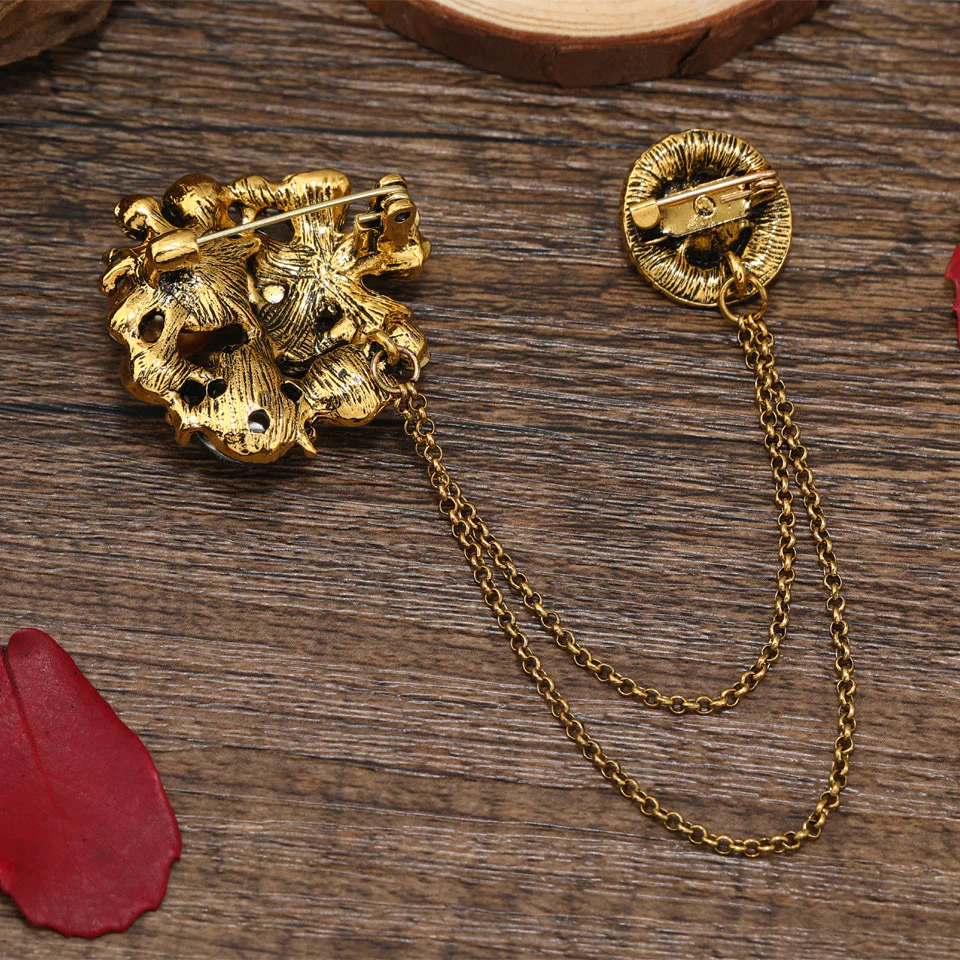 Vintage Multi-Gem Pearl Floral Chain Brooch - Image 6