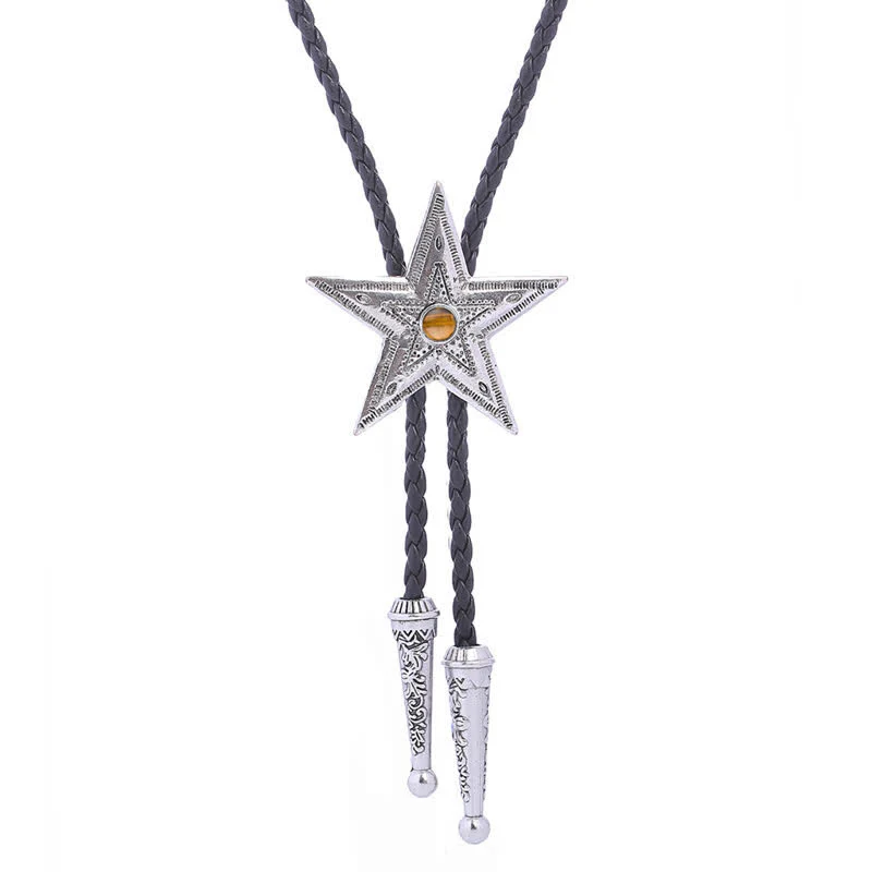Vintage Natural Stone Star Pendant Necklace Bolo Tie - Image 15