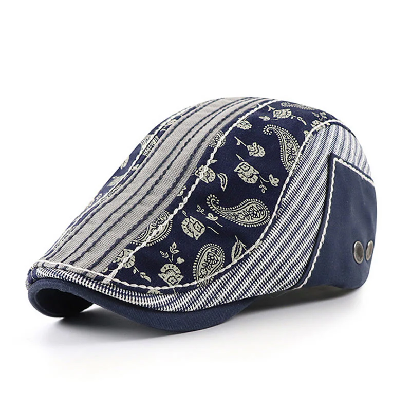 Vintage Paisley & Stripe Patchwork Flat Top Beret Hat