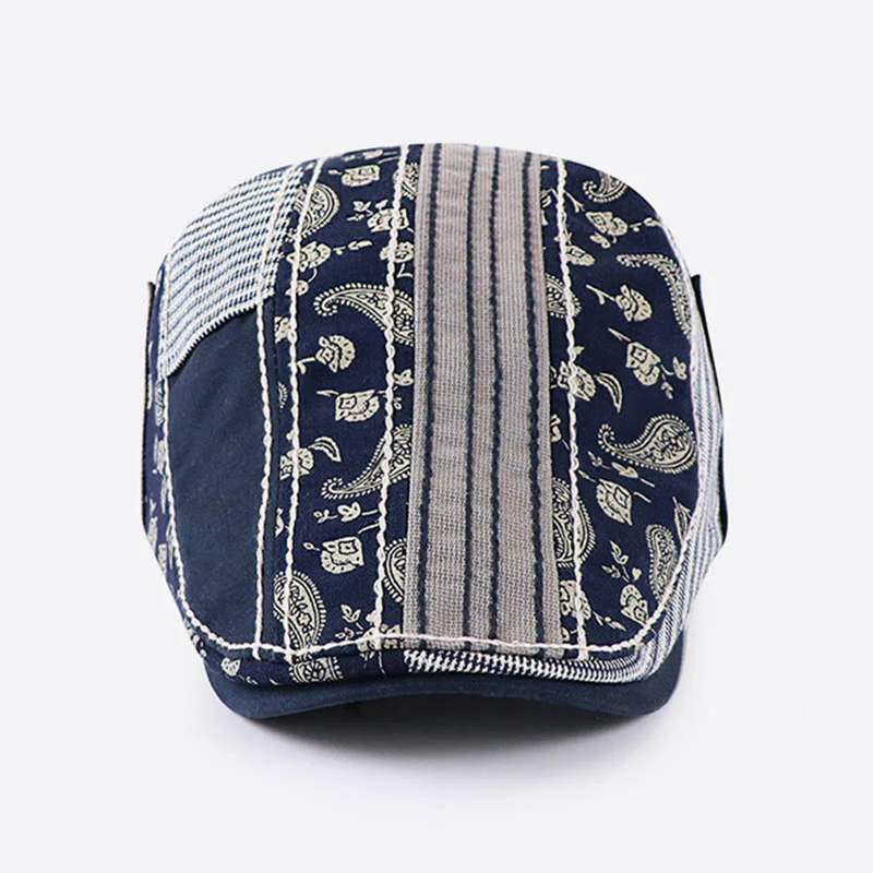 Vintage Paisley & Stripe Patchwork Flat Top Beret Hat - Image 2