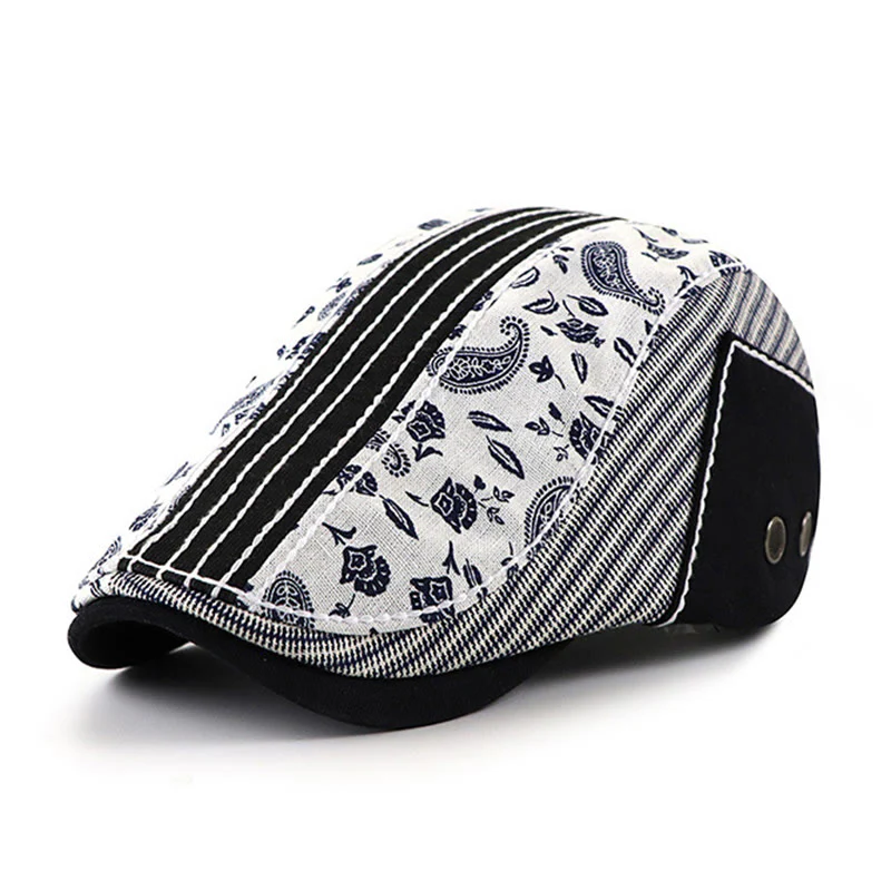 Vintage Paisley & Stripe Patchwork Flat Top Beret Hat - Image 4