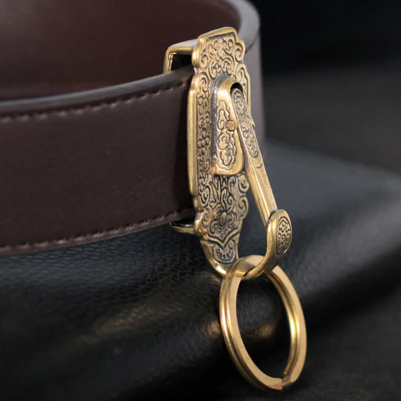 Vintage Pattern Solid Brass Buckle Hook Belt Clip Keychain - Image 6