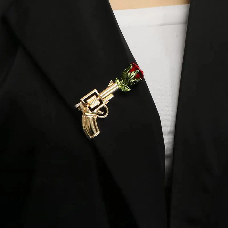 Vintage Pistol Rose Brooch Shirt Accessories