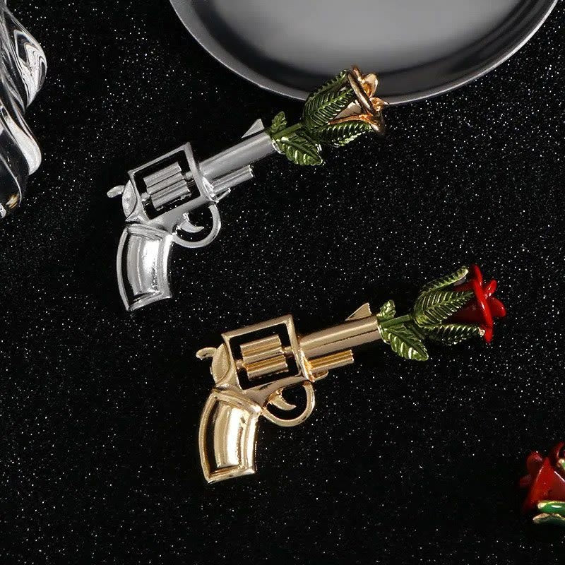 Vintage Pistol Rose Brooch Shirt Accessories - Image 3