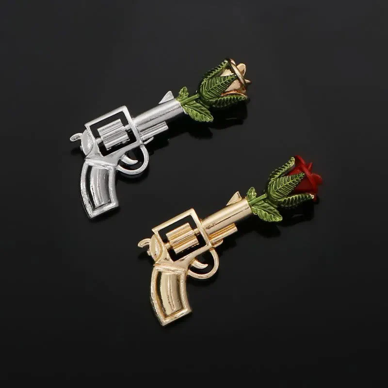 Vintage Pistol Rose Brooch Shirt Accessories - Image 4