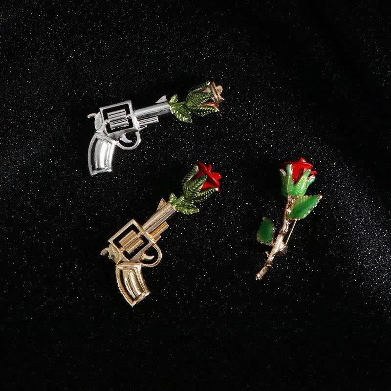 Vintage Pistol Rose Brooch Shirt Accessories - Image 5