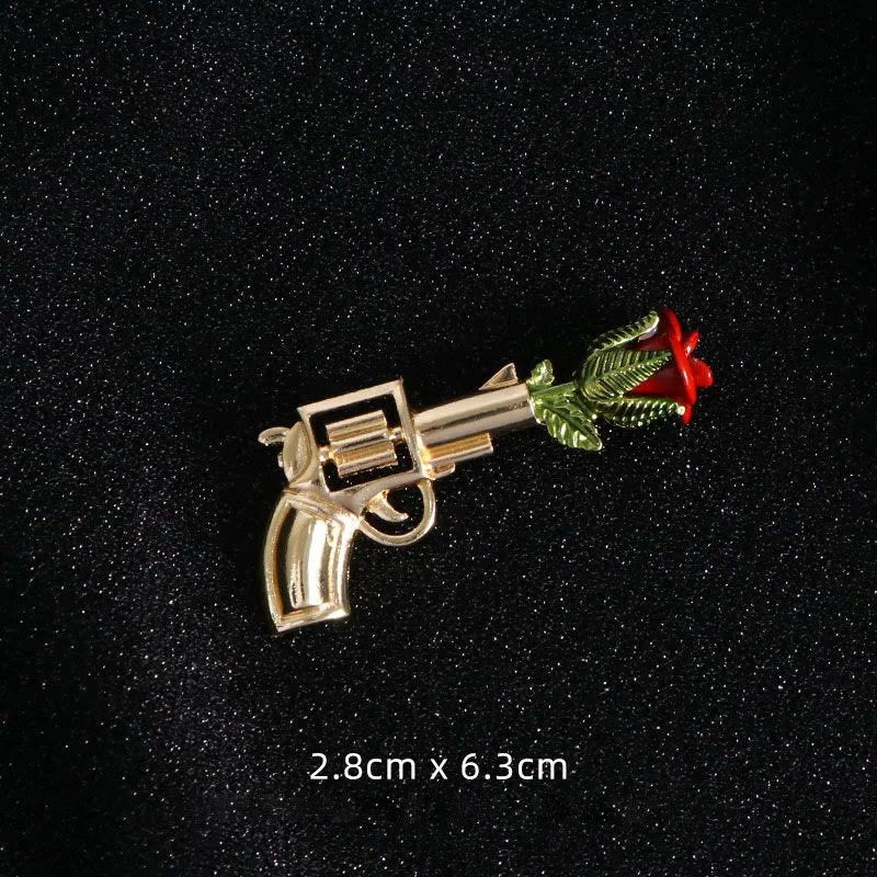 Vintage Pistol Rose Brooch Shirt Accessories - Image 6