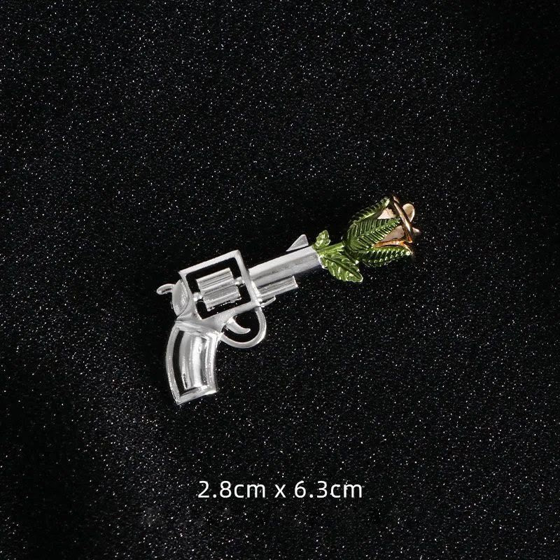 Vintage Pistol Rose Brooch Shirt Accessories - Image 7