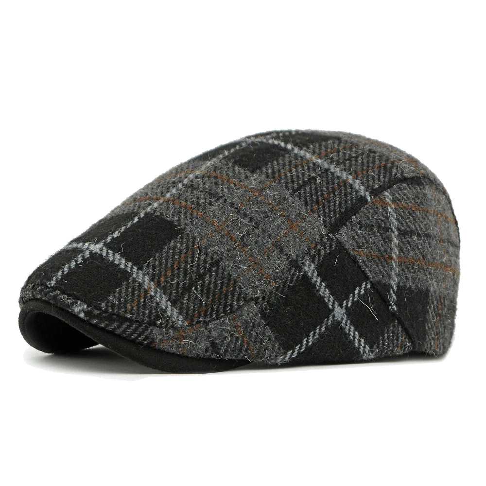 Winter Vintage Plaid Pattern Men's Beret Hat - Image 4