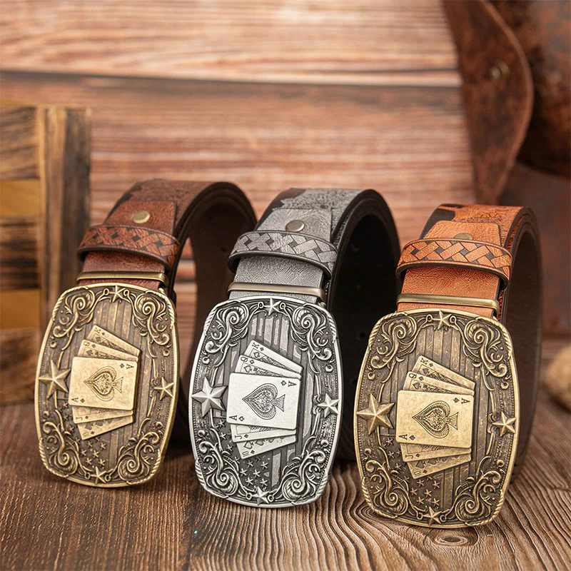 Vintage Poker Buckle Bear & Deer Printed Leather Belt - Image 2