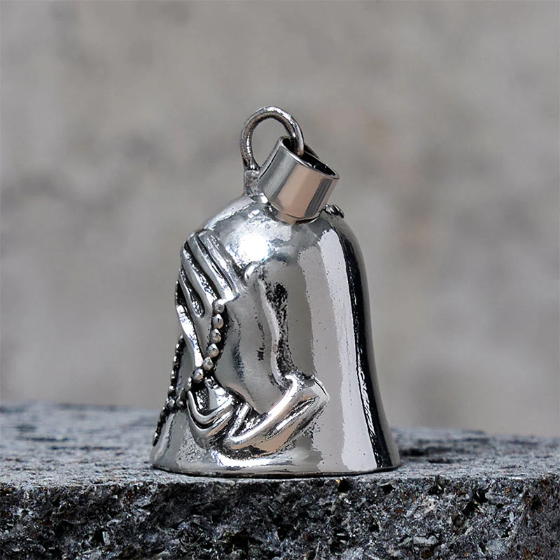 Vintage Praying Hands Cross Bell Keychain Accessory - Image 4