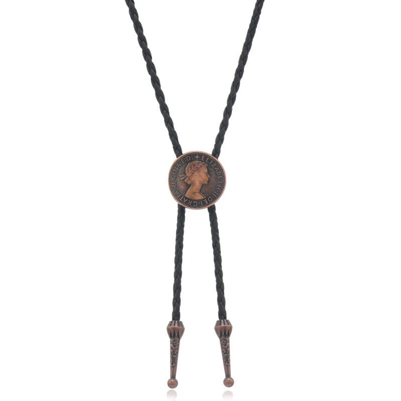 Vintage Queen Portrait Ancient Coin Bolo Tie - Image 3