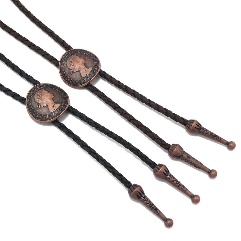 Vintage Queen Portrait Ancient Coin Bolo Tie - Image 7
