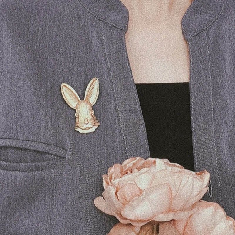 Vintage Rabbit Head Brooch Metal Shirt Accessories - Image 3