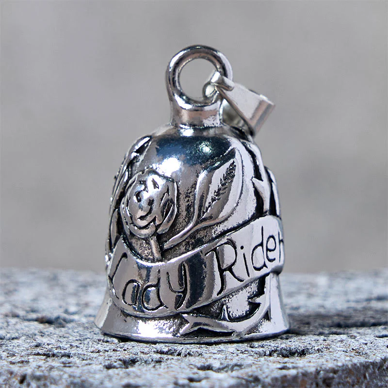 Vintage Rose & Lady Rider Motorcycle Bell Keychain - Image 2