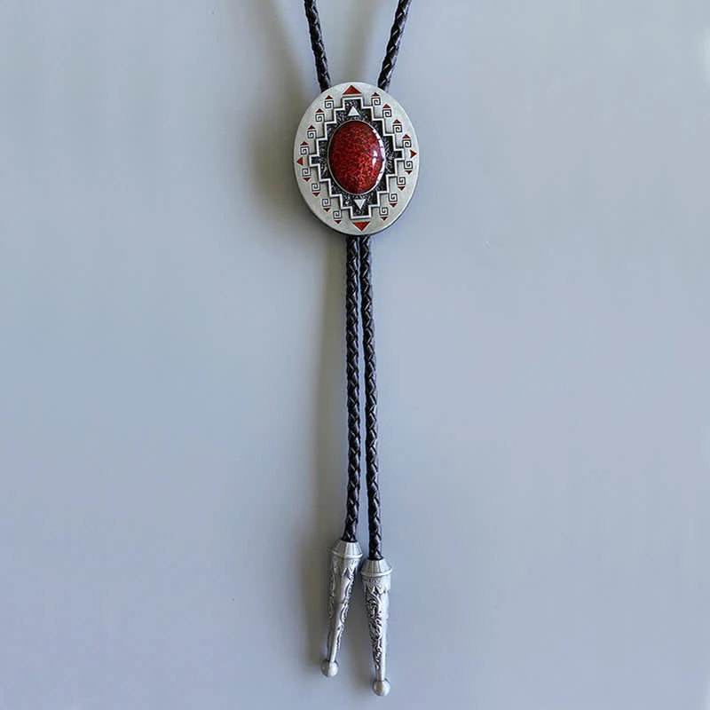Vintage Ruby Western Indian Totem Bolo Tie - Image 7