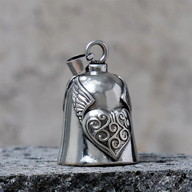 Vintage Silver Wing Heart Bell Keychain - Image 3
