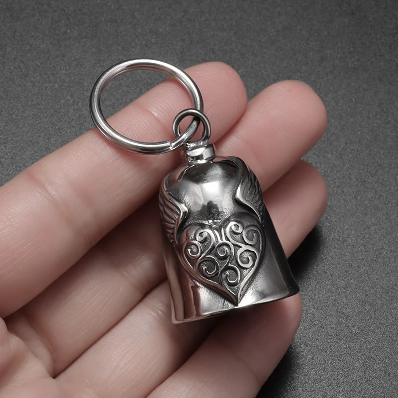 Vintage Silver Wing Heart Bell Keychain - Image 5