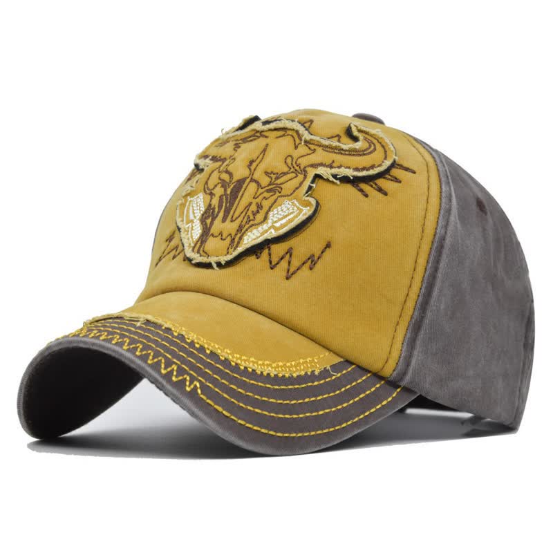 Vintage Street Style Embroidered Bull Washed Baseball Cap - Image 11