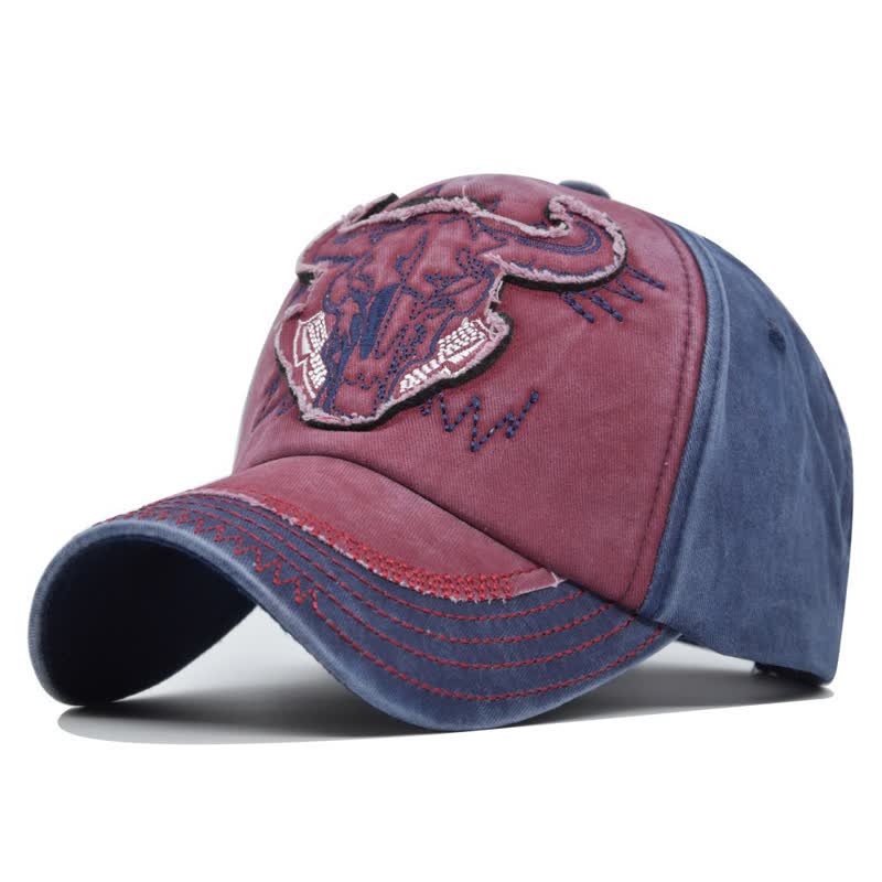 Vintage Street Style Embroidered Bull Washed Baseball Cap - Image 12