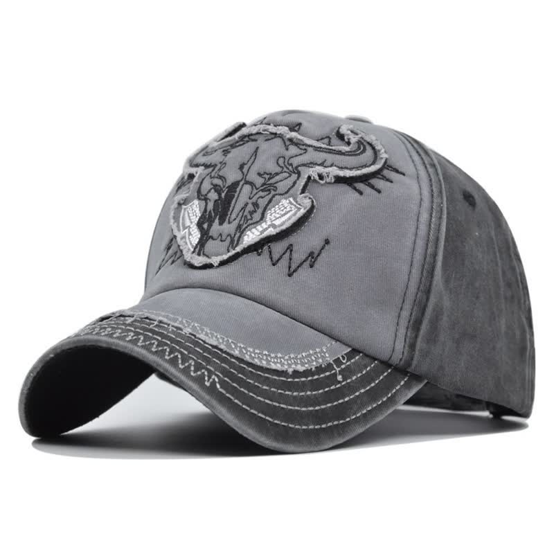 Vintage Street Style Embroidered Bull Washed Baseball Cap - Image 13