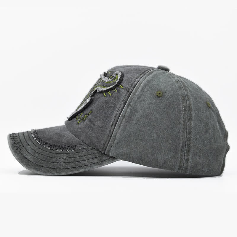 Vintage Street Style Embroidered Bull Washed Baseball Cap - Image 4
