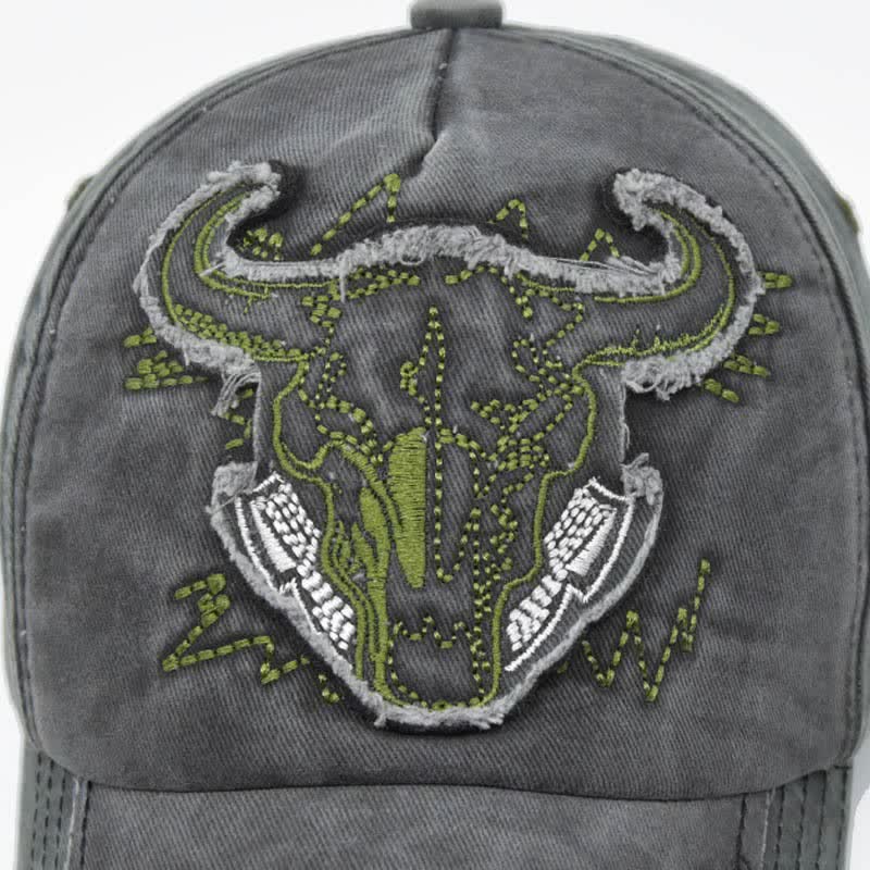 Vintage Street Style Embroidered Bull Washed Baseball Cap - Image 7