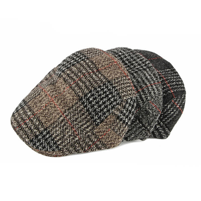 Vintage Striped Plaid Wool Blend Peaked Beret Hat - Image 2