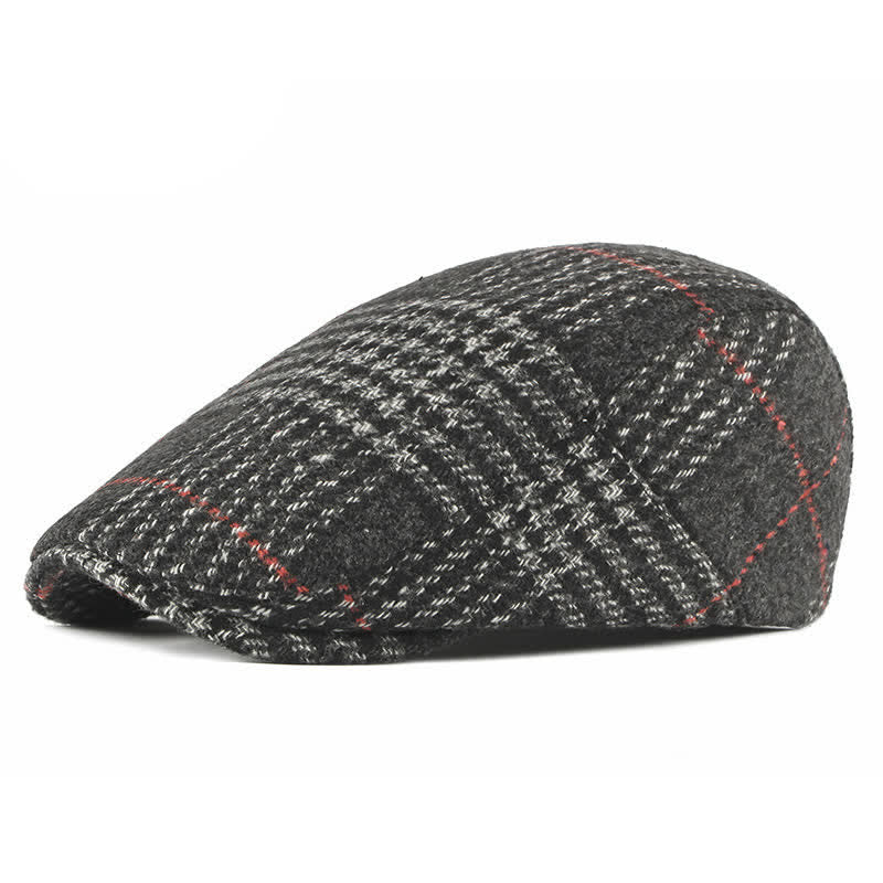 Vintage Striped Plaid Wool Blend Peaked Beret Hat - Image 5