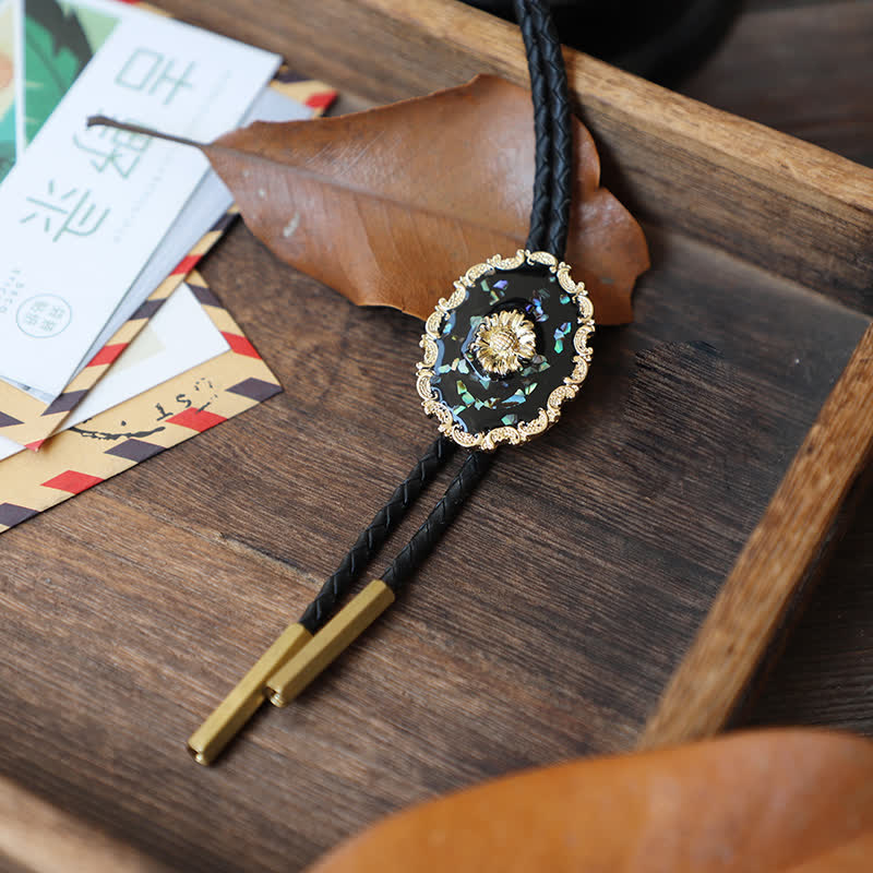 Vintage Style Gold Detailed Sunflower Bolo Tie - Image 3