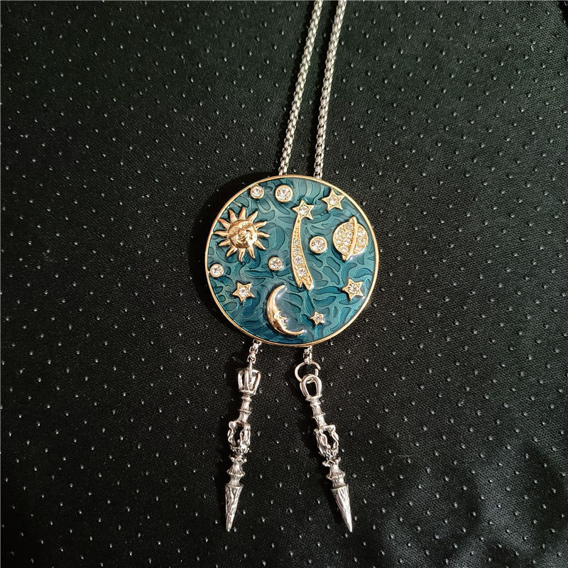 Vintage Sun Crescent Moon Universe Rhinestone Bolo Tie - Image 3