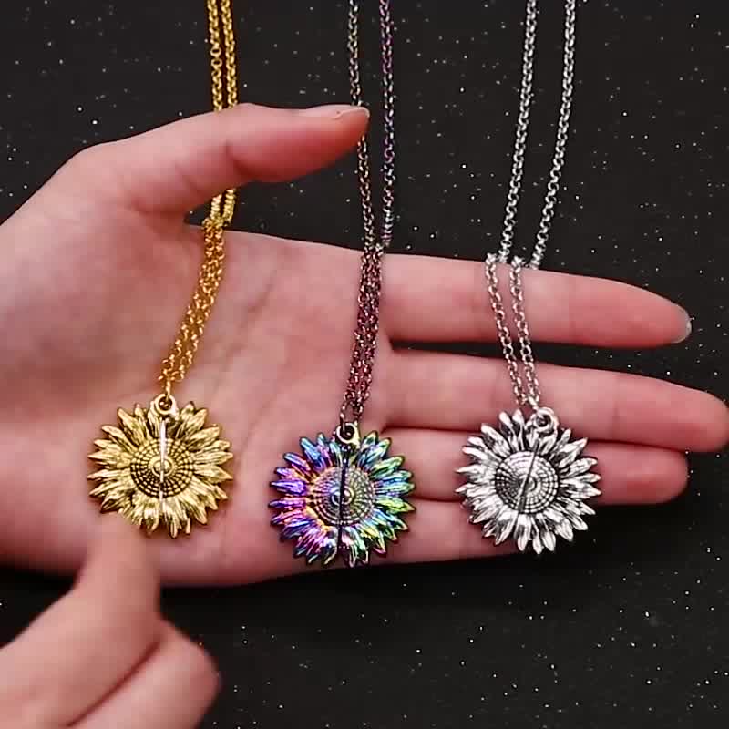 Vintage Sunflower Locket Pendant Keychain Necklace - Image 3