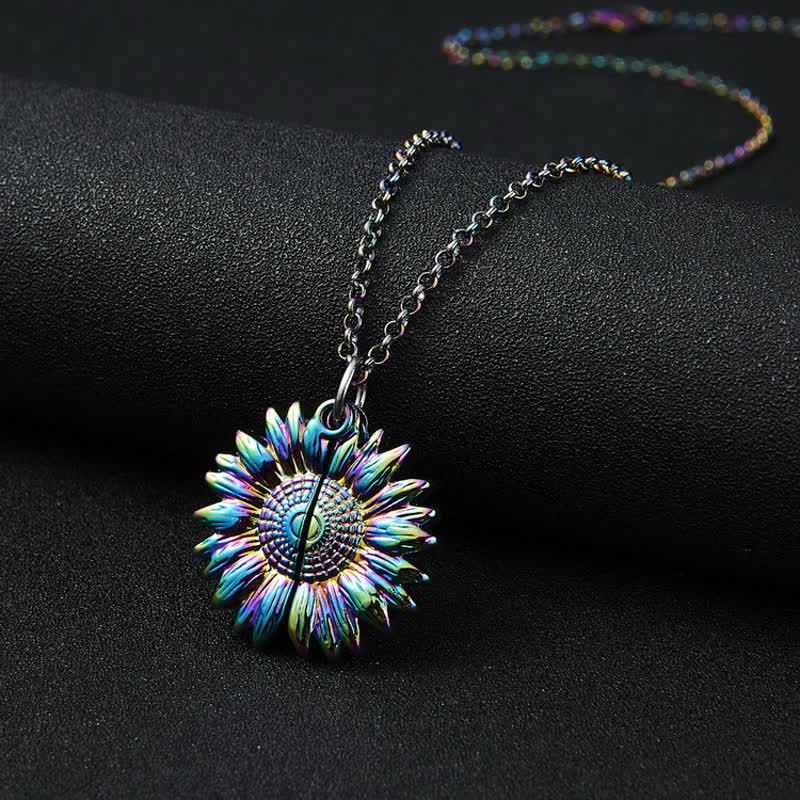 Vintage Sunflower Locket Pendant Keychain Necklace - Image 8