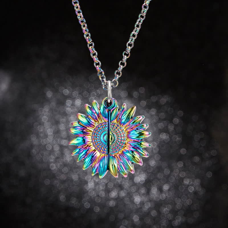 Vintage Sunflower Locket Pendant Keychain Necklace - Image 9