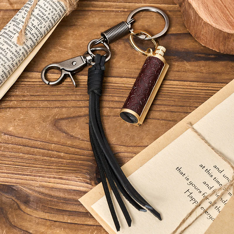 Vintage Tassel Pendant Keychain Carved Kerosene Lighter