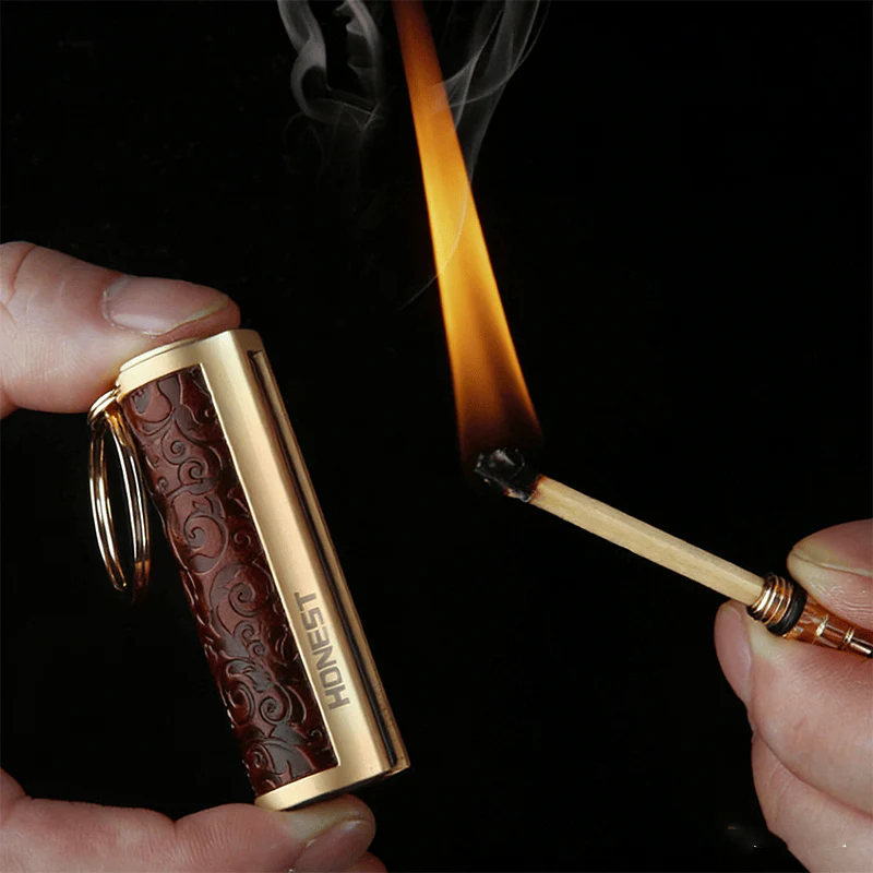 Vintage Tassel Pendant Keychain Carved Kerosene Lighter - Image 2