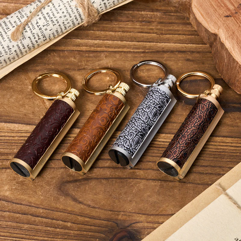 Vintage Tassel Pendant Keychain Carved Kerosene Lighter - Image 3