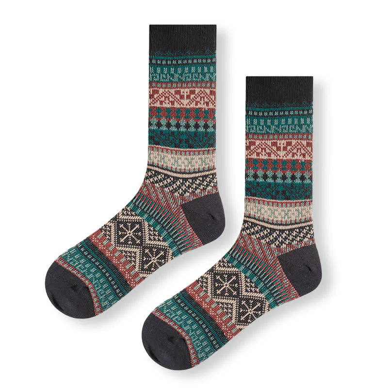 Vintage Tribal Geometric Patterns Cotton Socks - Image 13