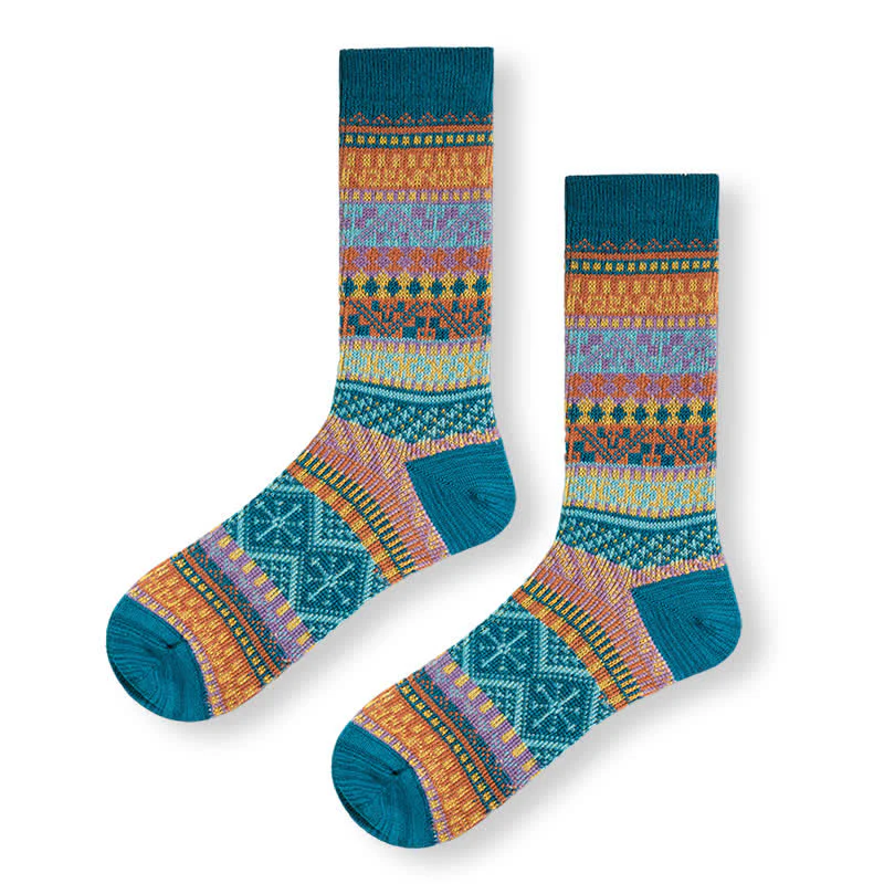 Vintage Tribal Geometric Patterns Cotton Socks - Image 15
