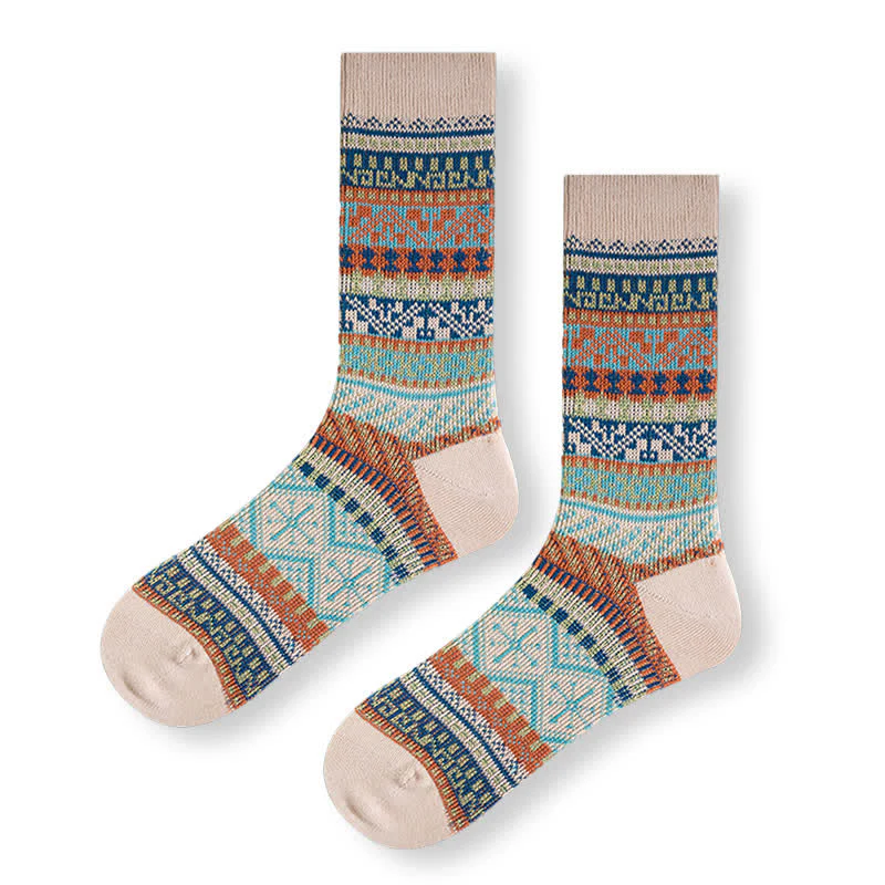 Vintage Tribal Geometric Patterns Cotton Socks - Image 17