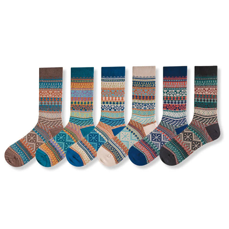 Vintage Tribal Geometric Patterns Cotton Socks - Image 2