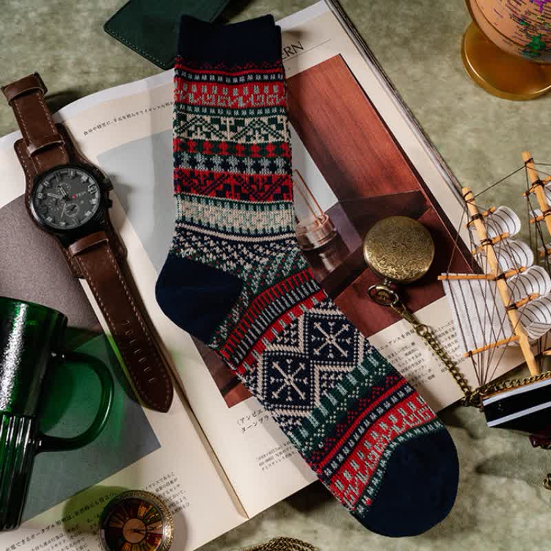 Vintage Tribal Geometric Patterns Cotton Socks - Image 4
