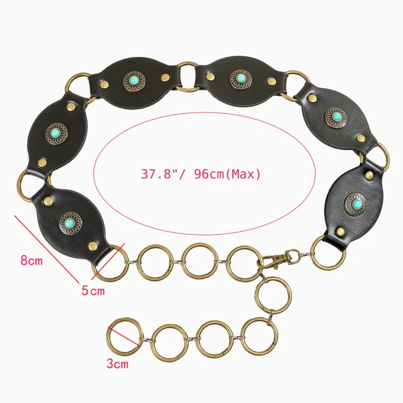 Vintage Turquoise Rivet Belt Metal Clasp Leather Belt - Image 13