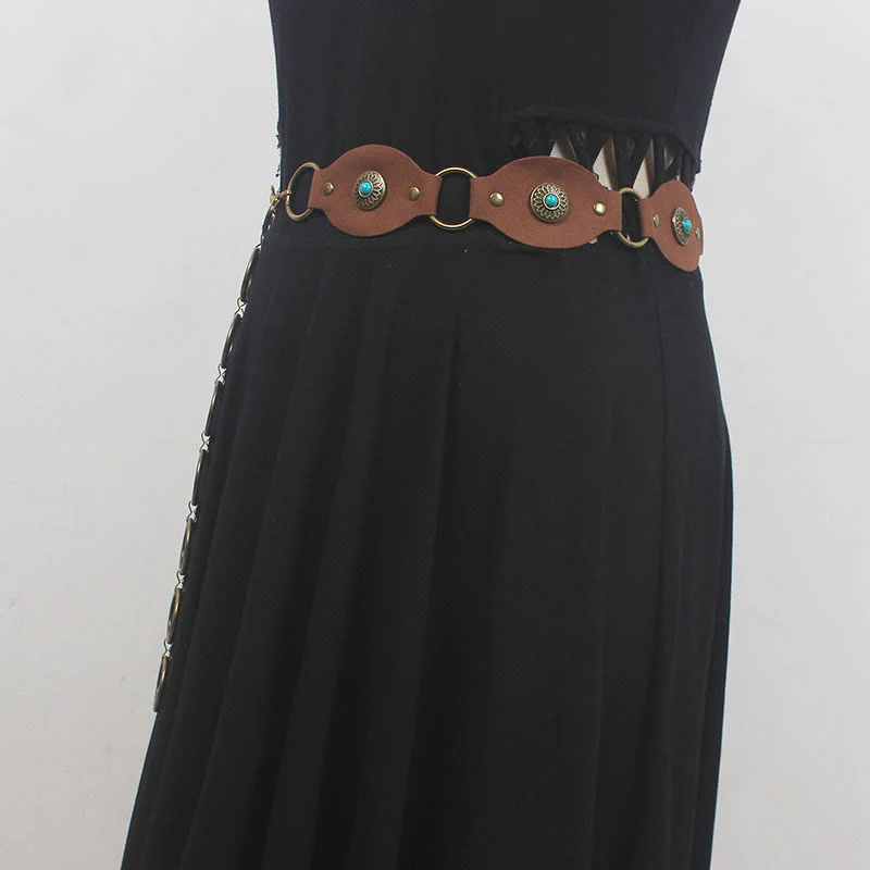Vintage Turquoise Rivet Belt Metal Clasp Leather Belt - Image 4