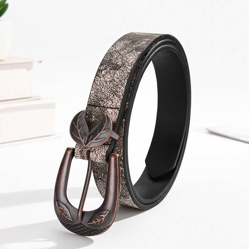 Vintage Versatile Slim Leaves Buckle Leather Belt - Image 8