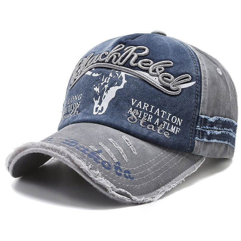 Vintage Western Style Worn-out Longhorned Bullhead Baseball Cap - Image 6