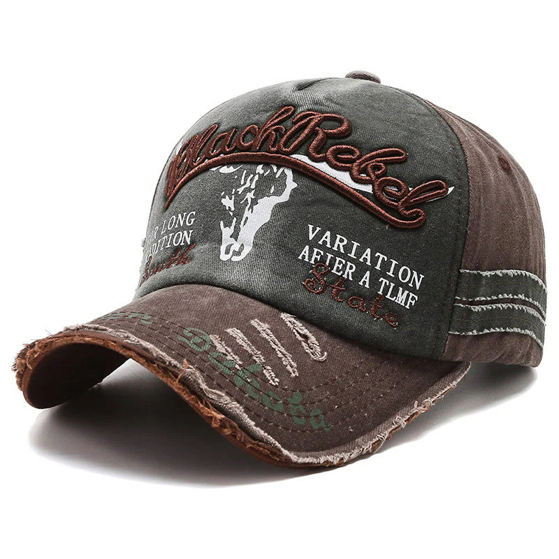 Vintage Western Style Worn-out Longhorned Bullhead Baseball Cap - Image 8