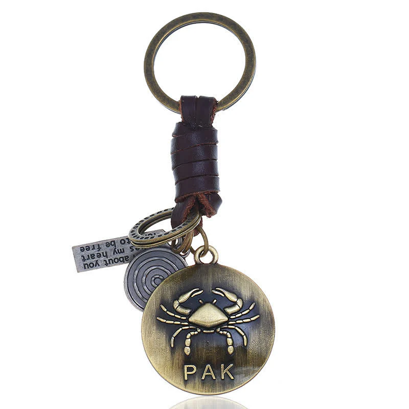 Vintage Woven 12 Constellation Pendant Leather Keychain - Image 9